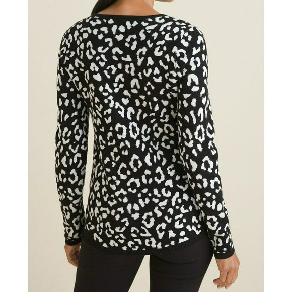 Chicos Womens Black & White Leopard Print Sweater 3 XL Pullover Rayon/Polyester - Picture 3 of 7